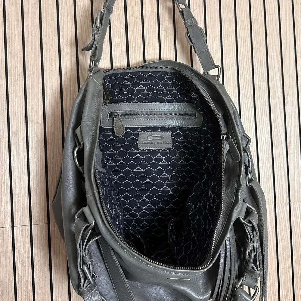 IKKS Gray Leather Slouchy Hobo‎ Tote Crossbody $450 MSRP